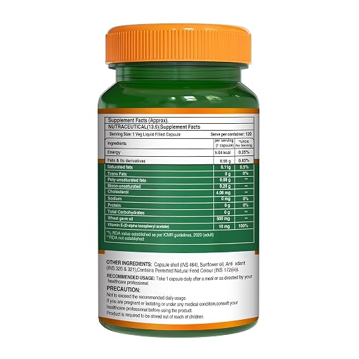 Vitamin E Capsules with Wheat Germ Oil Skin, Hair & Heart Health | 120 Caps