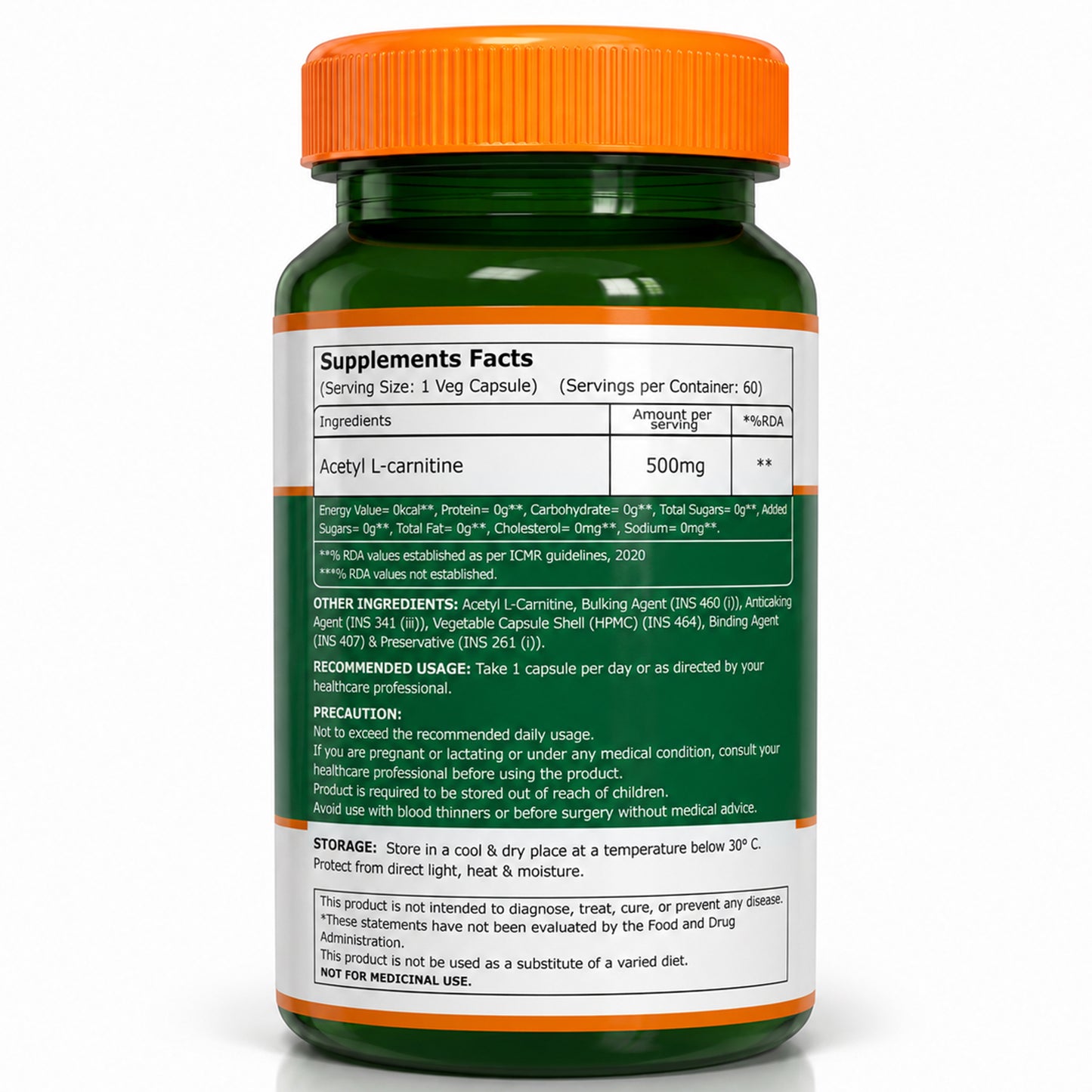 Acetyl L-Carnitine 500 mg | 60 Vegetarian Tablets