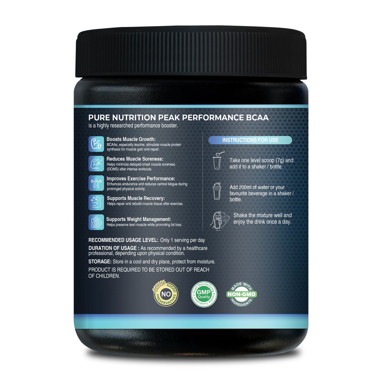 Peak Performance BCAA 5000 mg – 2:1:1 Ratio – Unflavoured