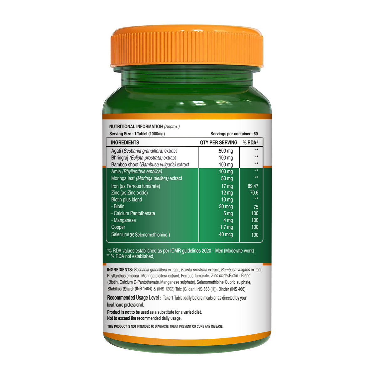 Biotin Tablet with Sesbania Extract | 1000mg | 60 Vegetarian Tablets