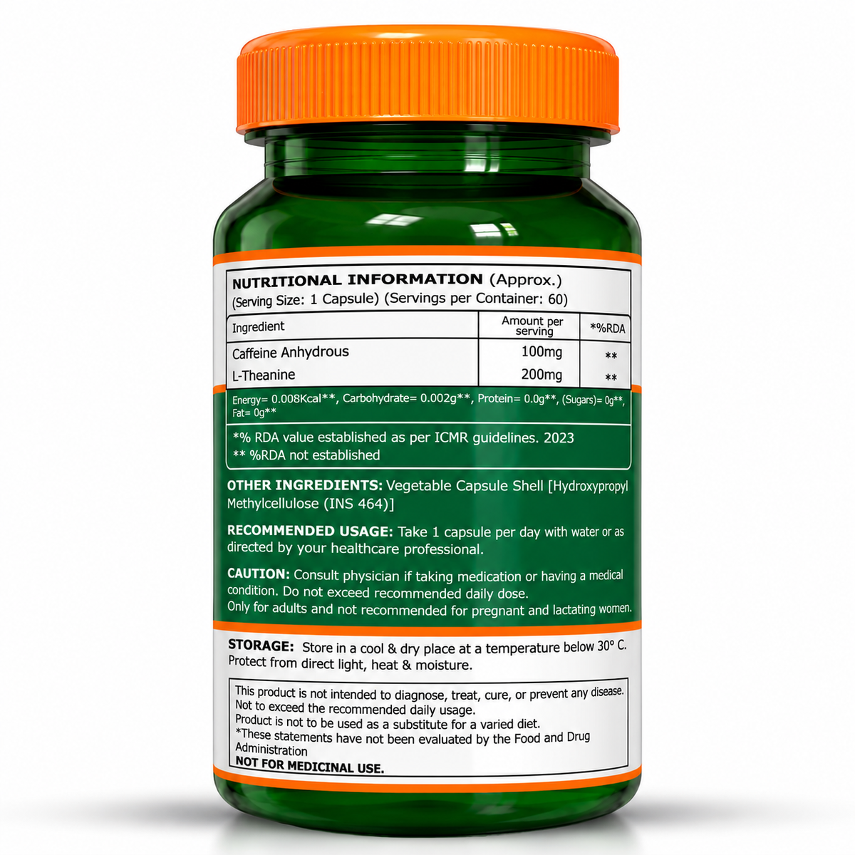 Caffeine 100 mg + L-Theanine 200 mg | 60 Veg Capsules