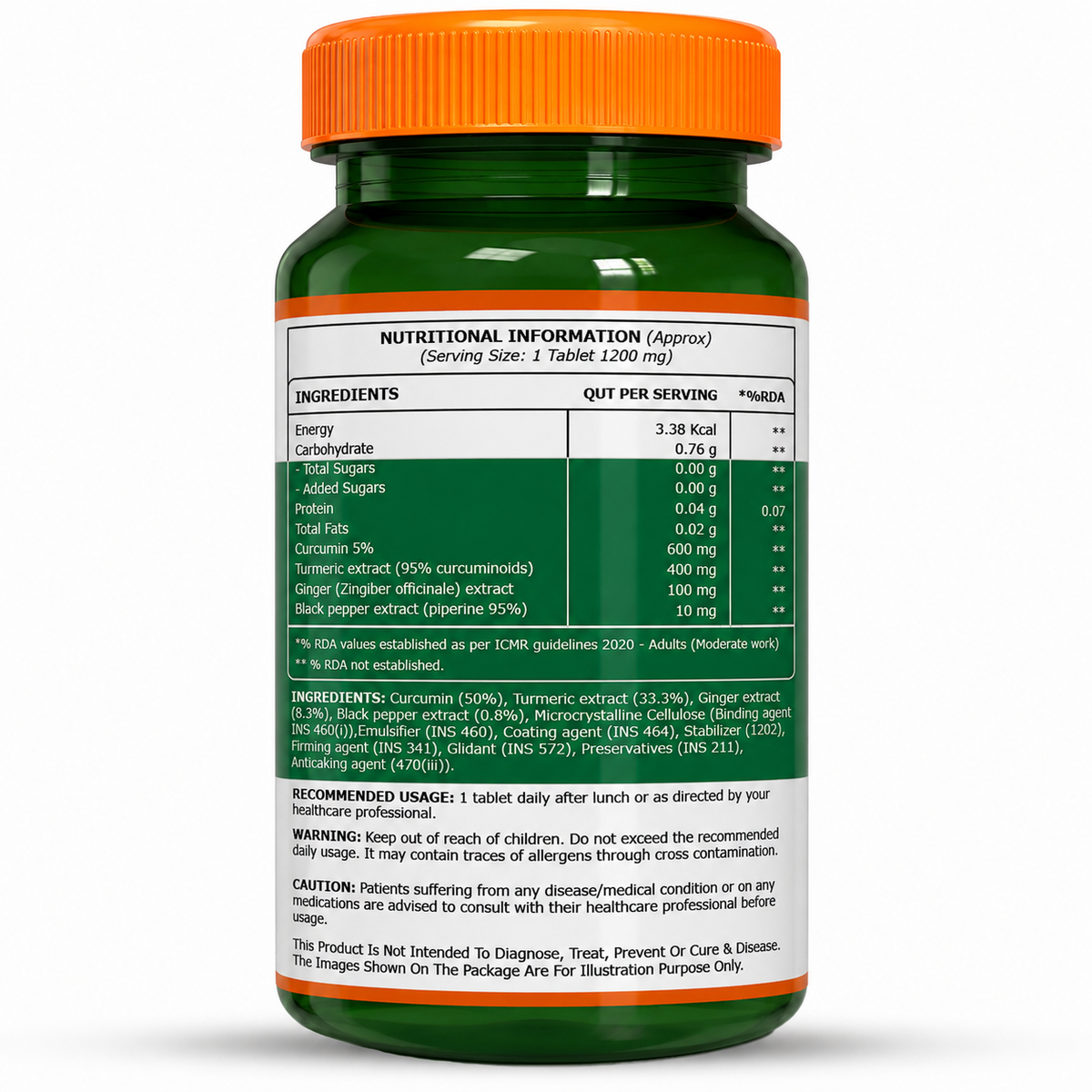 Curcumin Turmeric Extract 1200mg | 95% Curcuminoids & Piperine | 60 Tablets