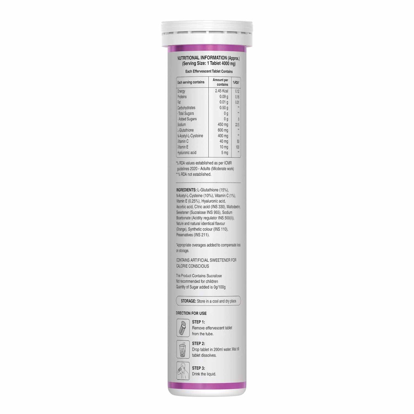 Glutathione 600mg with Vitamin C & Saffron, 15 Effervescent Tablets