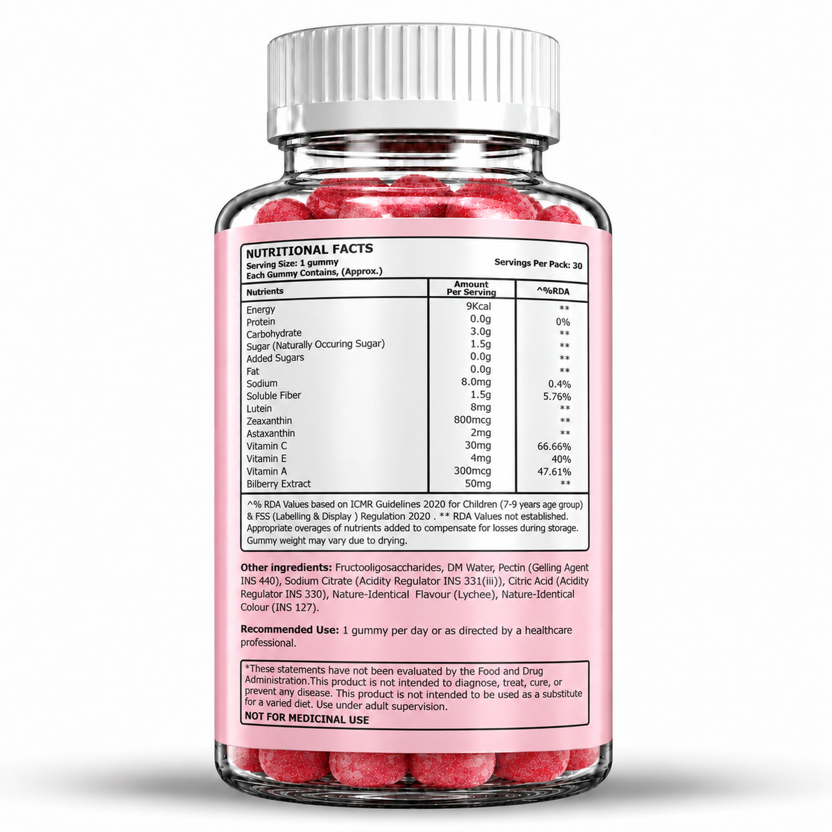 Kids’ Eye Care+ Gummies with Lutein, Zeaxanthin, Astaxanthin, Vitamin A & Bilberry | Lychee Flavour | 30 Gummies