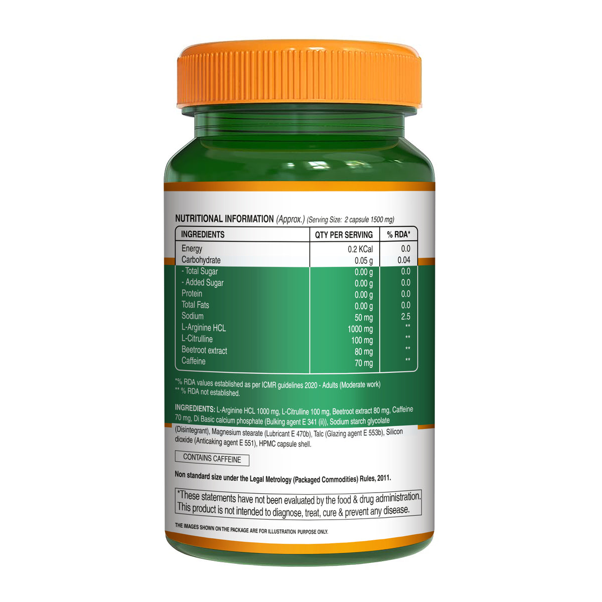 L-Arginine 1500mg Nitric Oxide, Muscle Pump & Pre-Workout | 60 Capsules