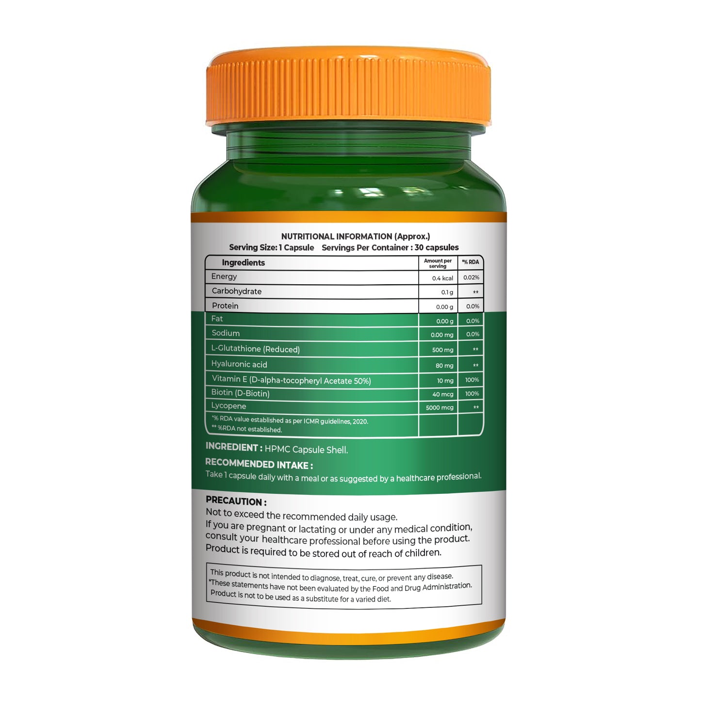 Pure Nutrition L-Glutathione Reduced+ with Hyaluronic Acid, Vitamin E, Biotin & Lycopene