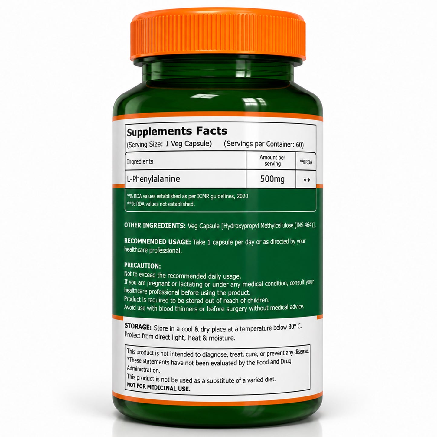L-Phenylalanine 500 mg | 60 Vegetarian Capsules