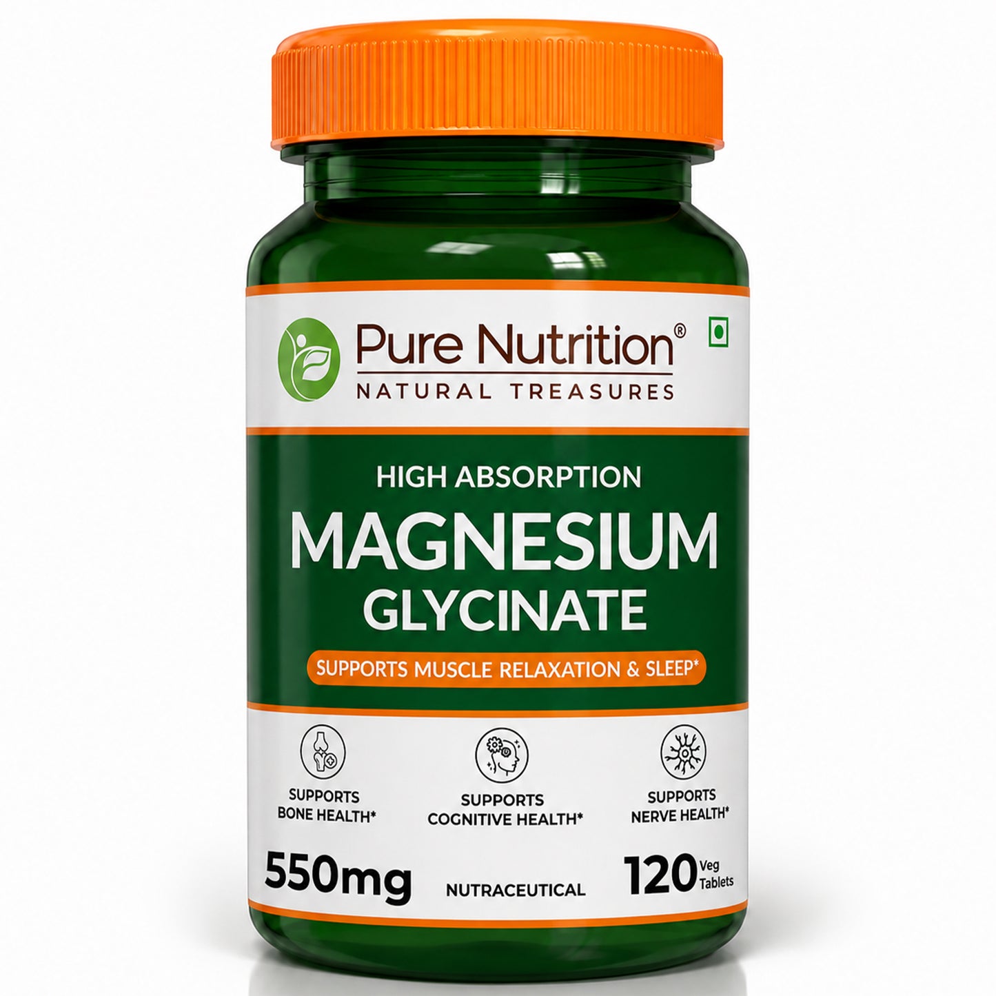 Magnesium Glycinate 550mg – High Absorption | Sleep, Stress & Muscle Health | 60Tablets| 120 Tablets