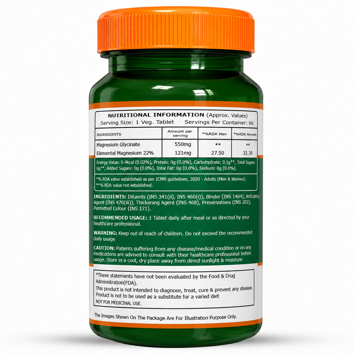 Magnesium Glycinate 550mg – High Absorption | Sleep, Stress & Muscle Health | 60Tablets