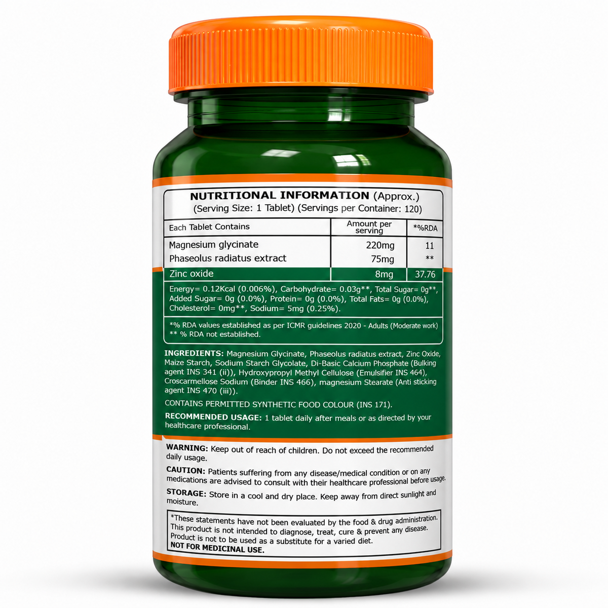 Magnesium Glycinate 350mg with Zinc Capsules | Sleep Support, Stress Relief & Bone Health | 120 Tablets