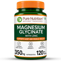 Magnesium Glycinate 350mg with Zinc Capsules | Sleep Support, Stress Relief & Bone Health | 120 Capsules