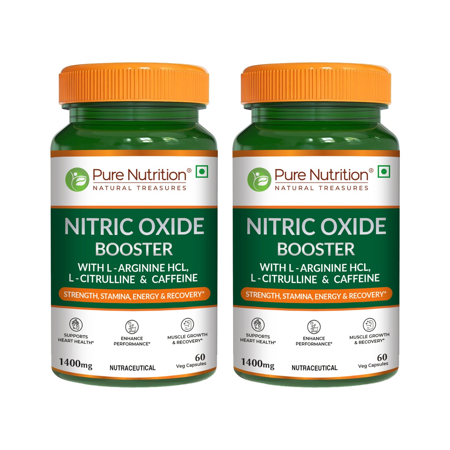 Pure Nutrition Nitric Oxide Booster – L-Arginine HCL, L-Citrulline & Caffeine – Strength, Stamina, Energy & Recovery – 60 Veg Capsules