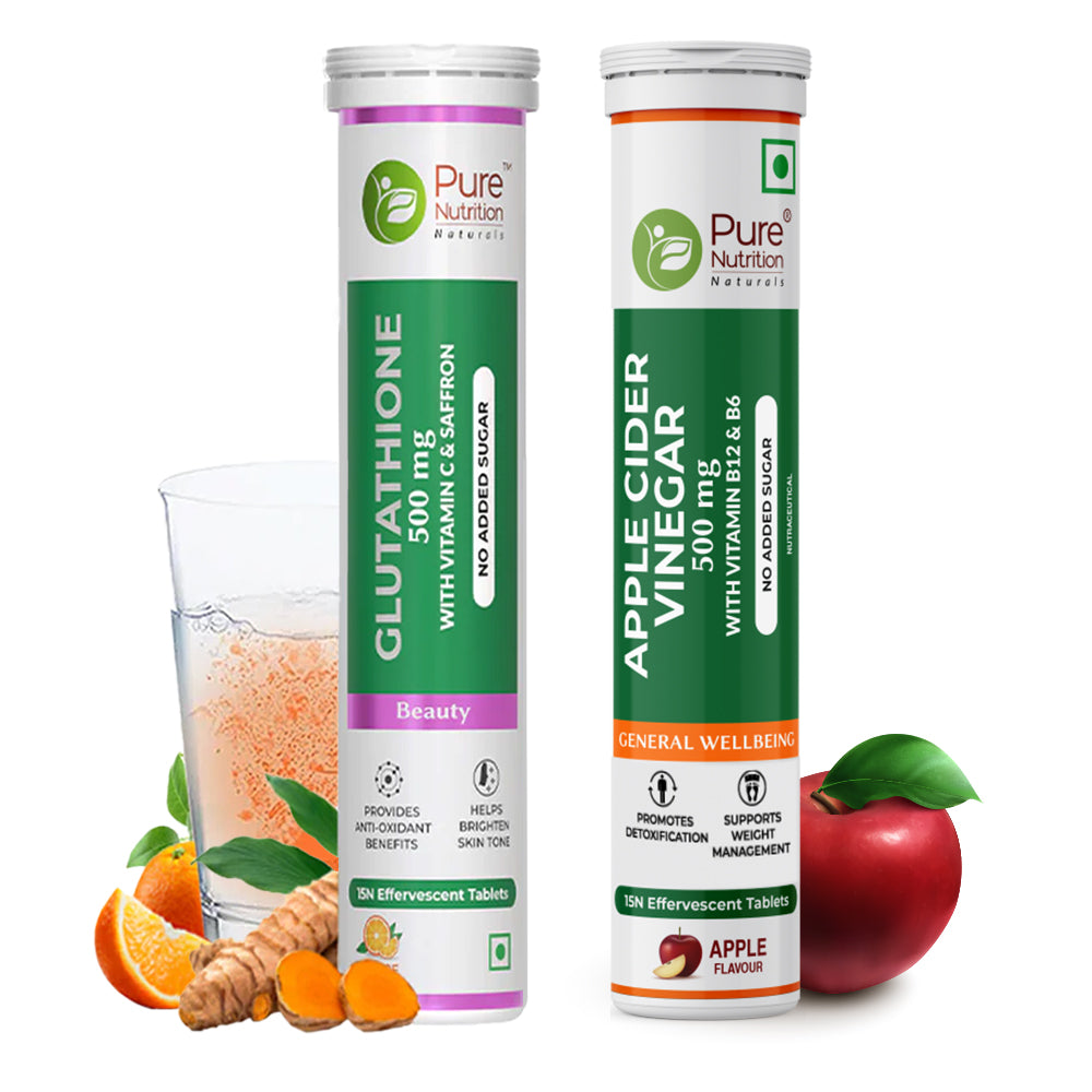 Pure Nutrition Glutathione and Apple Cider Vinegar ACV Effervescent Tablets Combo Pack