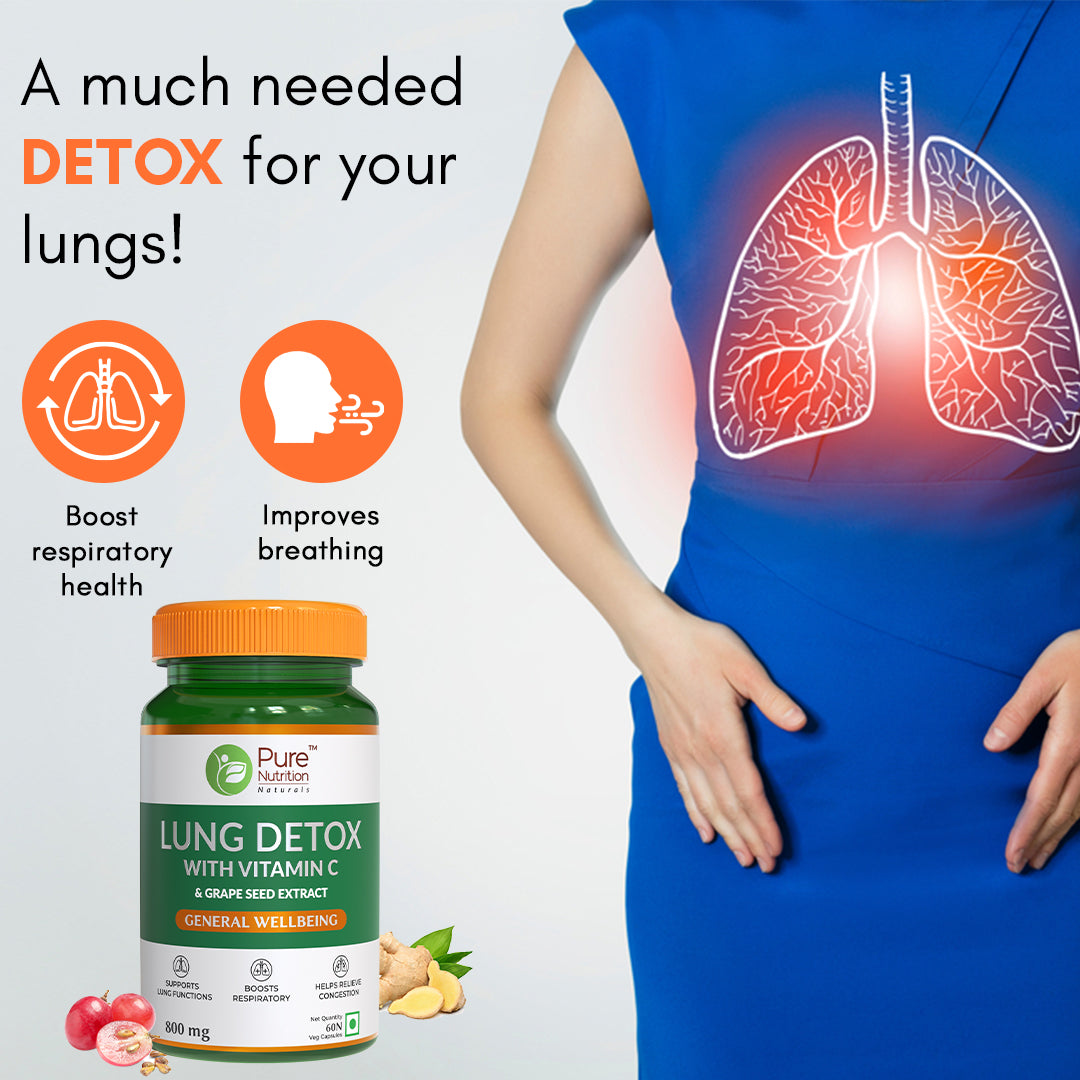 Pure Nutrition Lung Detox 800mg 60 Vegetarian Capsules for Lung & Respiratory Health 