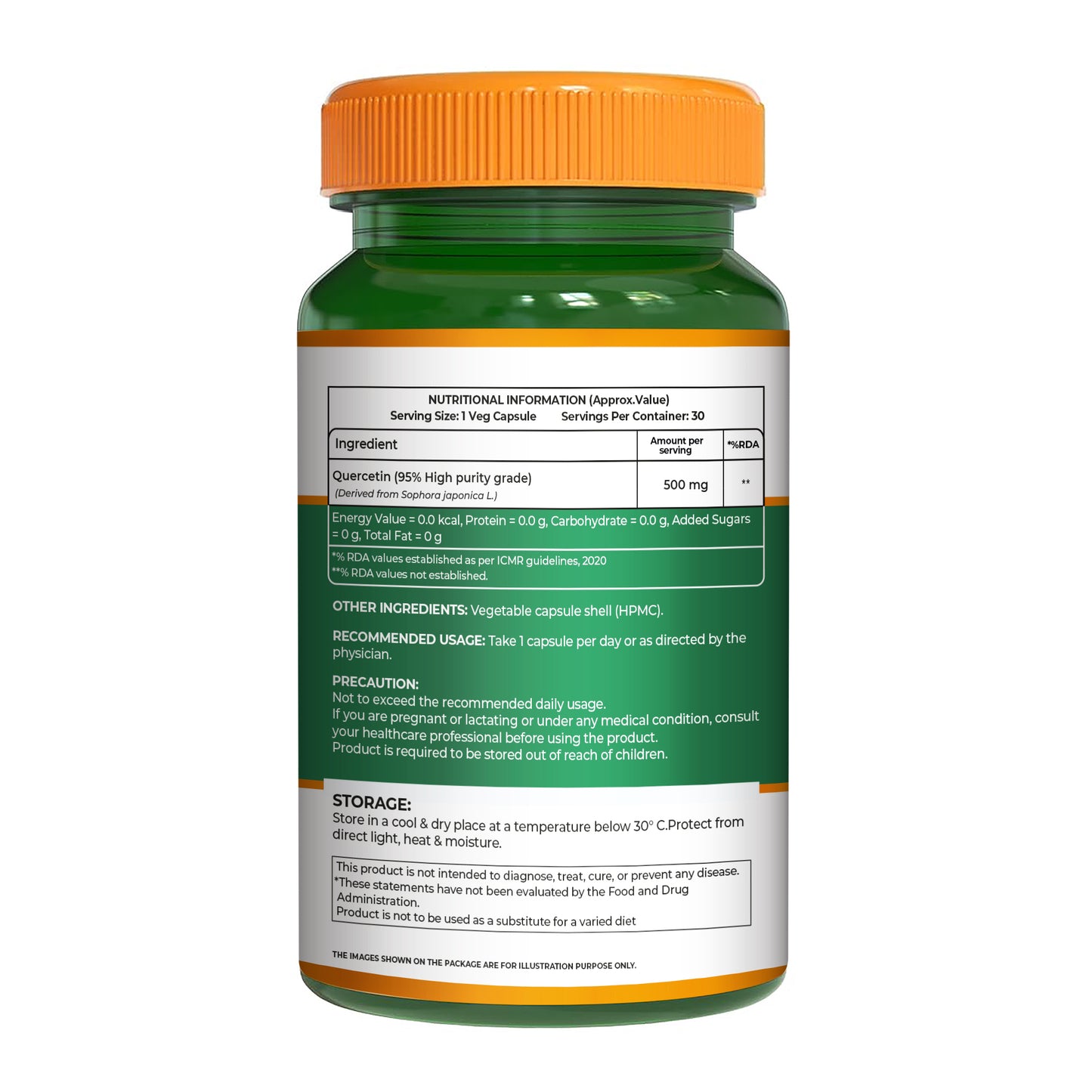 Quercetin 500mg – Antioxidant & Immune Support | 30 Veg Capsules