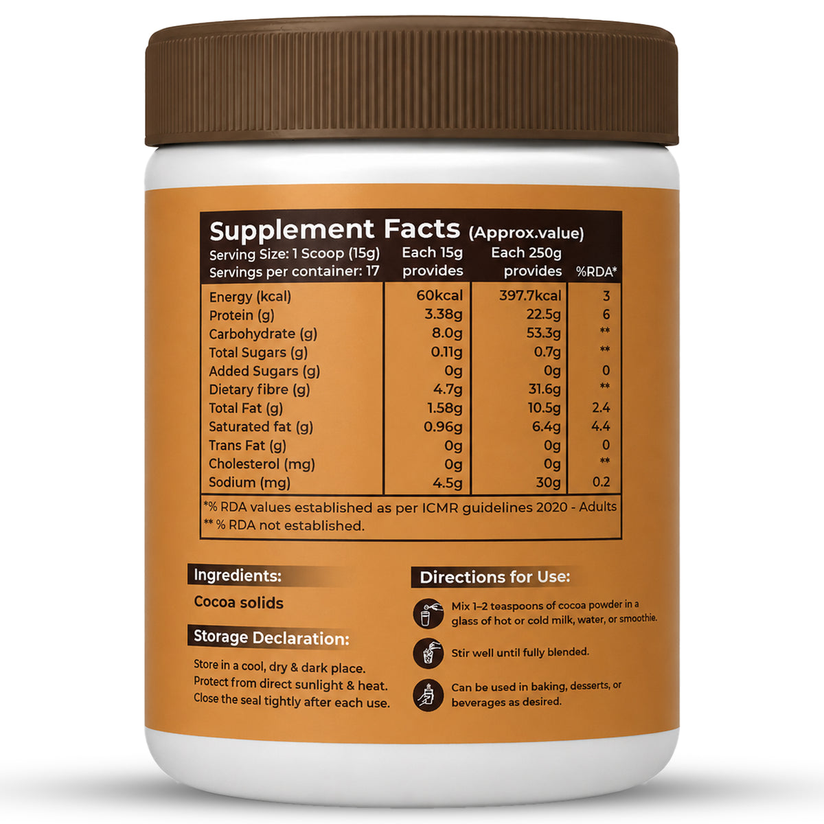 Cocoa Powder Unsweetened & Alkalized | Rich Aroma & Flavor | 250g