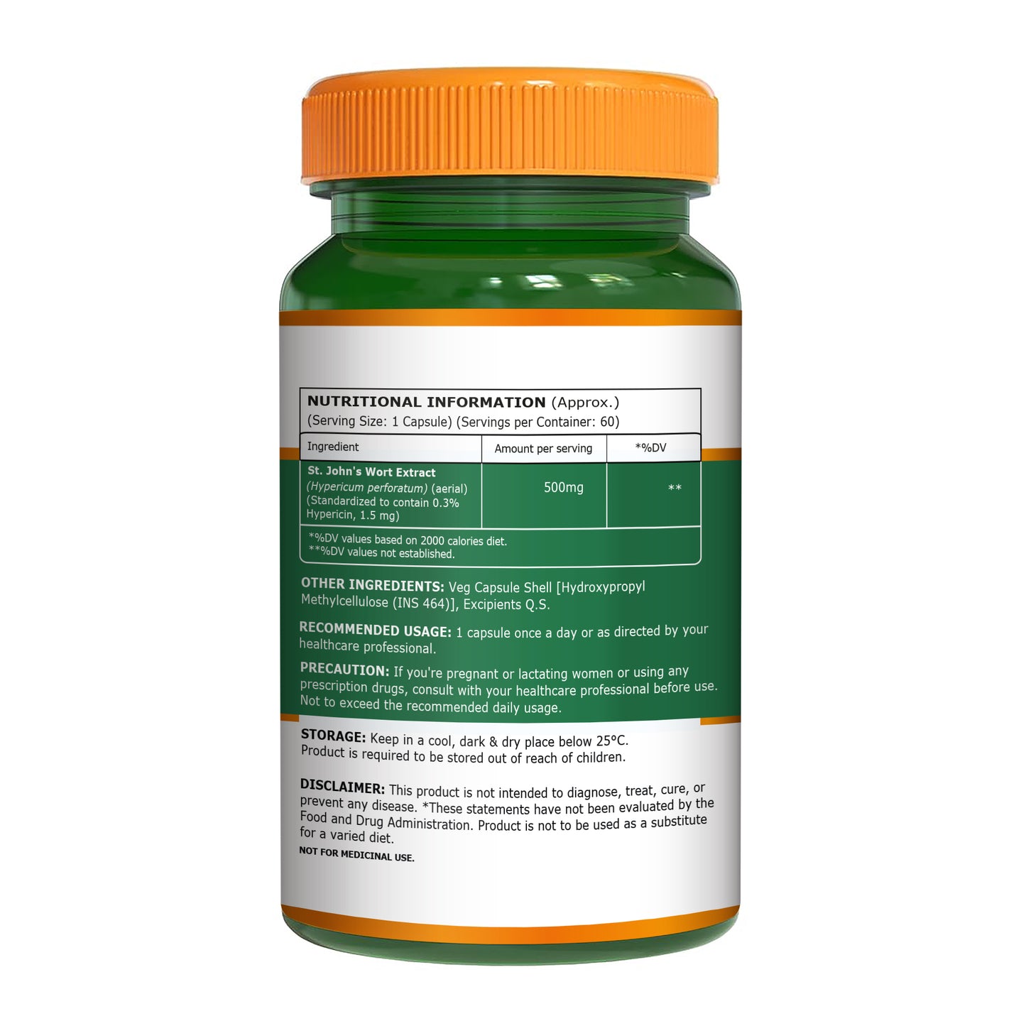St. John’s Wort 500mg Capsules | Standardized to 0.3% Hypericin | Herbal Wellness Supplement