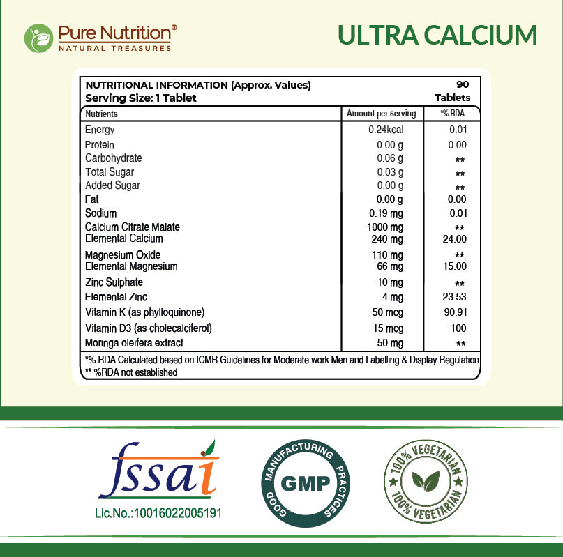 Pure Nutrition Ultra Calcium with D3, K2, Zinc & Magnesium