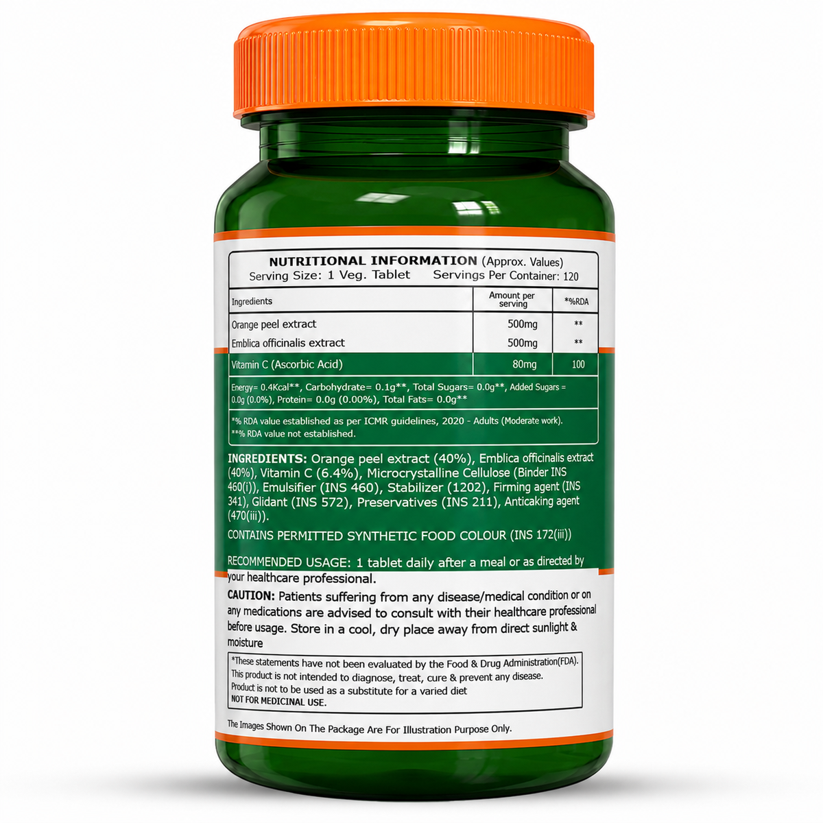 Vitamin C 1250 mg with Orange Peel & Amla Extract | 120 Veg Tablets