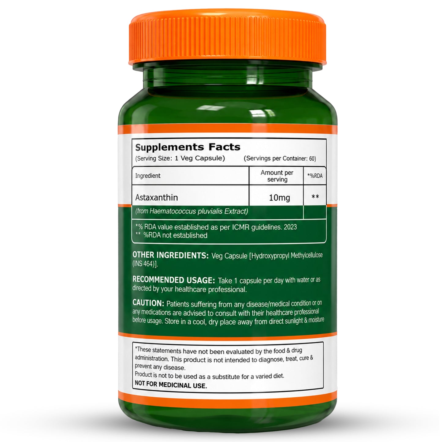 Extra Strength Astaxanthin 10mg | 60 Veg Capsules | Haematococcus pluvialis Extract