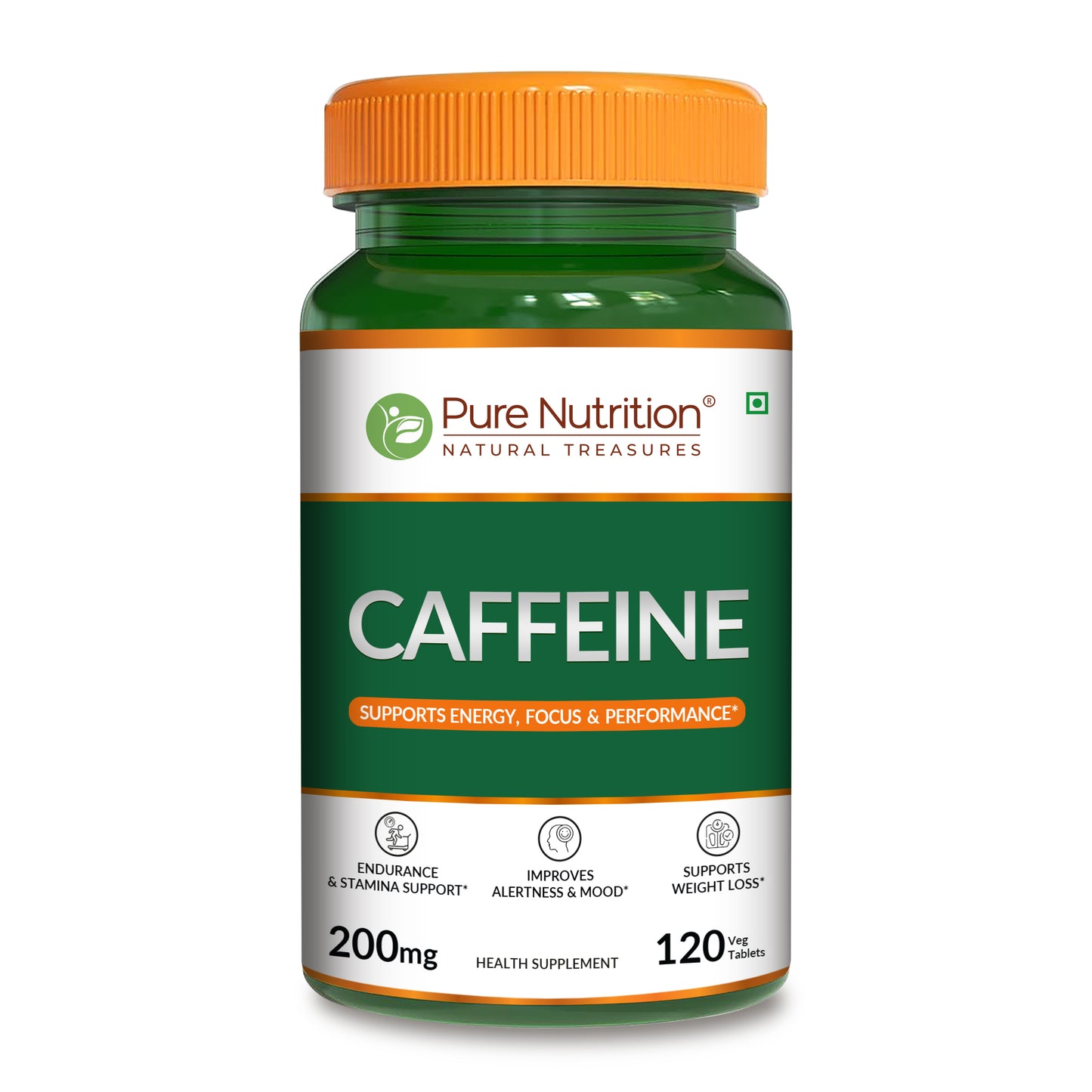 Pure Nutrition 100% Pure Caffeine – 200mg | Energy, Focus & Stamina Support | 120 Veg Tablets