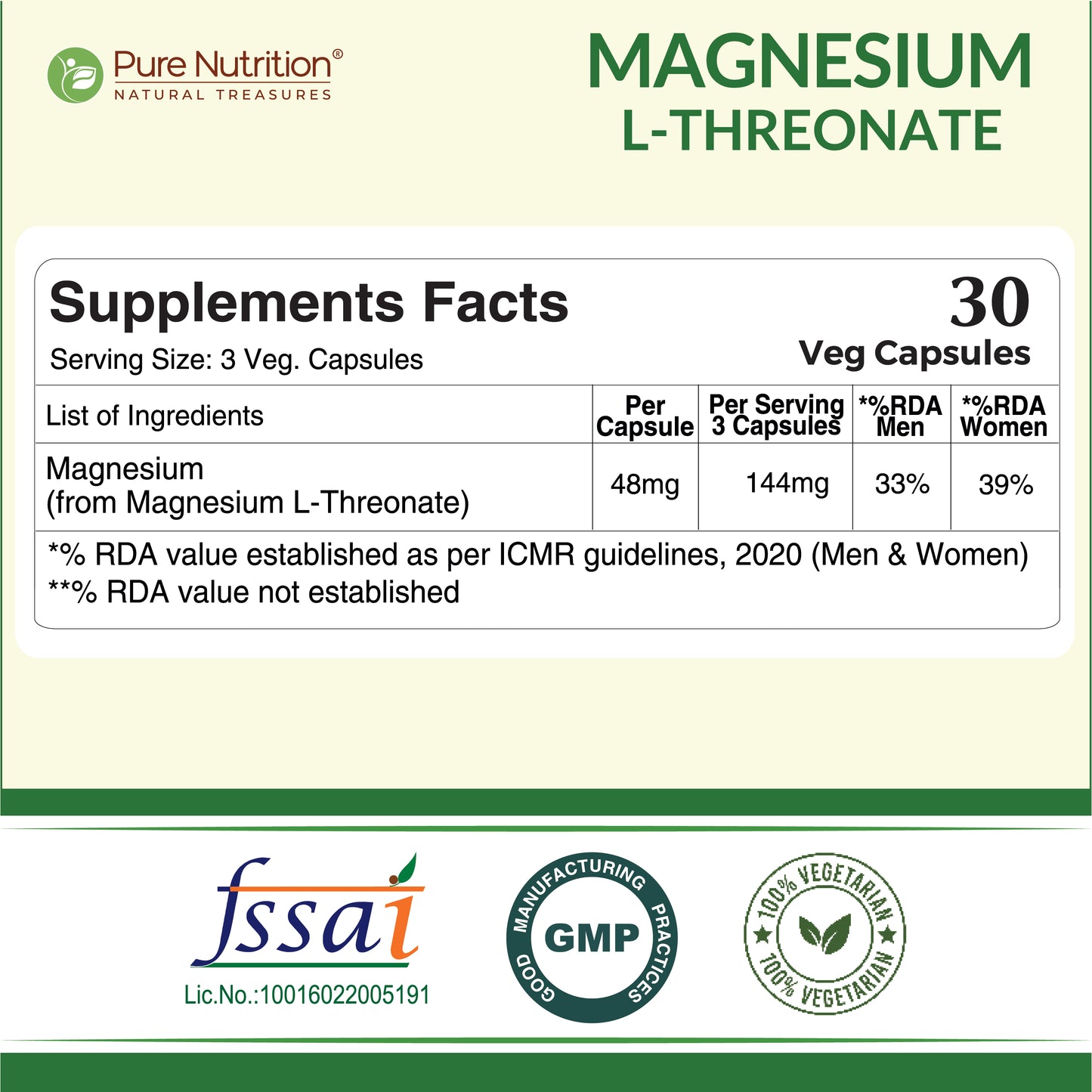 Magnesium L-Threonate – Brain, Memory & Focus Support | 30 Veg Capsules