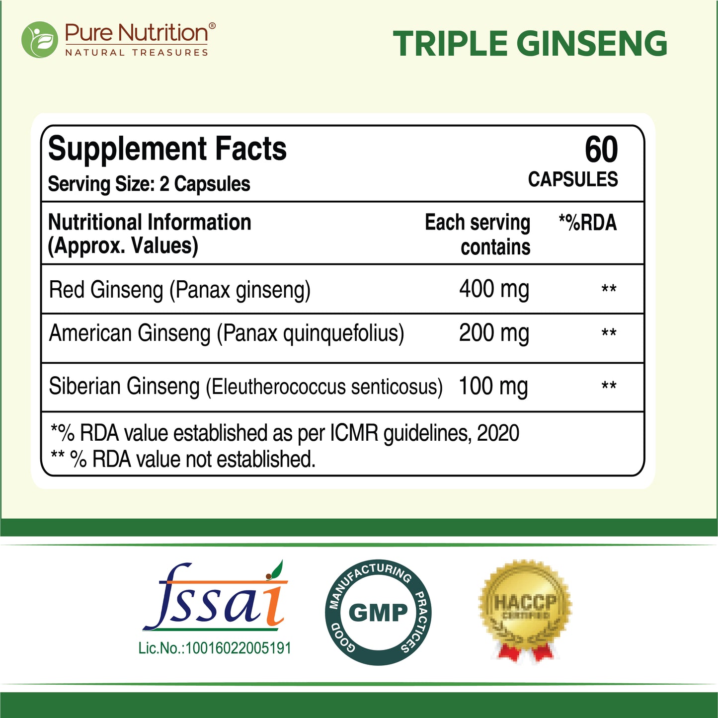 Triple Ginseng Complex - 60 Veg Capsules | Korean, American & Siberian Ginseng Blend for Energy & Vitality