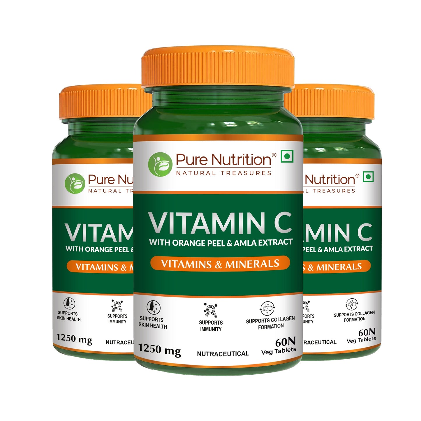 Vitamin C 1250mg Tablets with Orange Peel & Amla Extract for Skin & Immunity