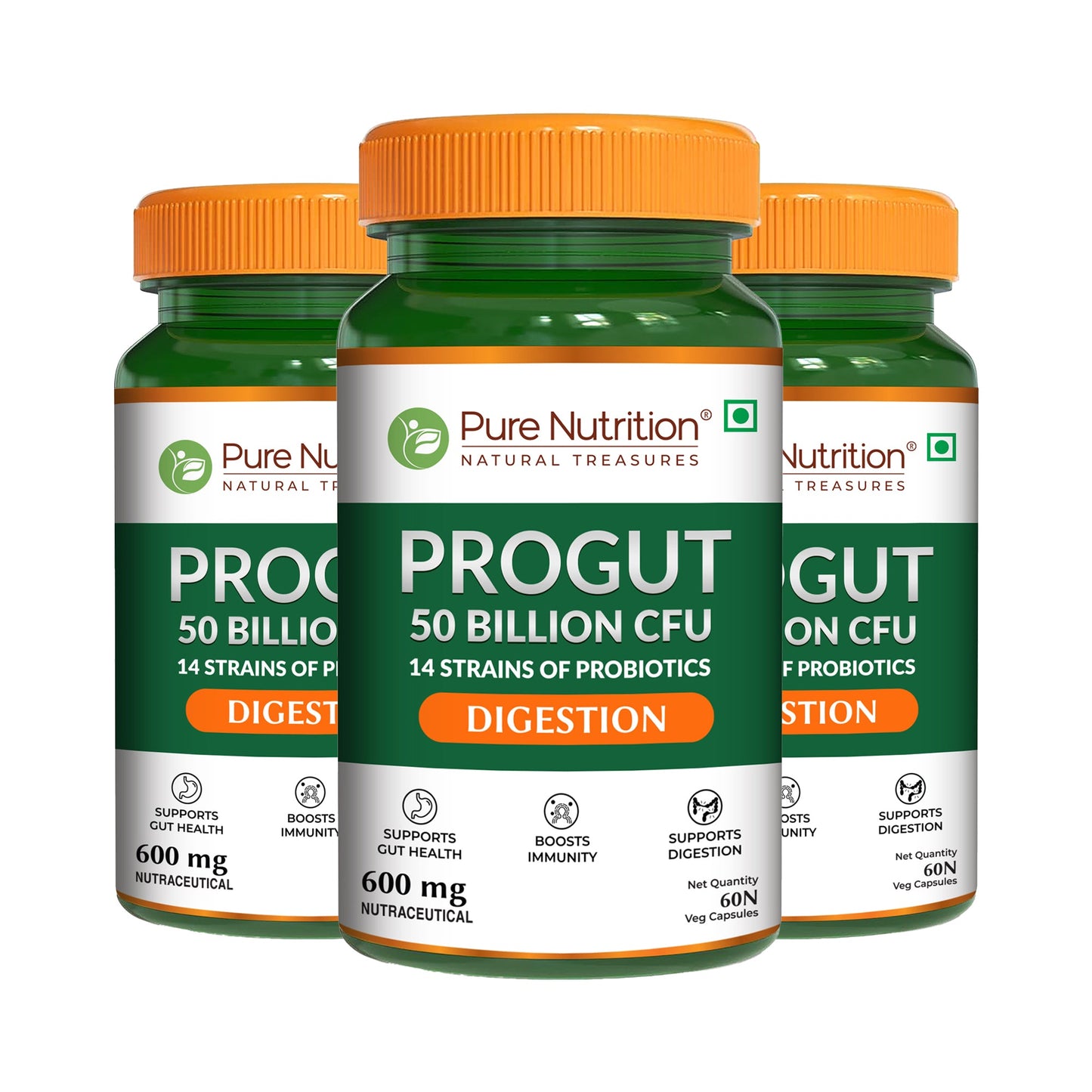 Progut 50 Billion CFU | Advanced Probiotic for Gut & Immune Health| 60 veg Capsules