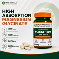 Magnesium Glycinate 550mg – High Absorption | Sleep, Stress & Muscle Health | 60Tablets