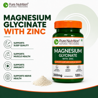 Magnesium Glycinate 350mg with Zinc Capsules | Sleep Support, Stress Relief & Bone Health | 120 Tablets