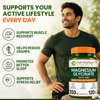 Magnesium Glycinate 350mg with Zinc Capsules | Sleep Support, Stress Relief & Bone Health | 120 Capsules