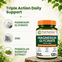 Magnesium Glycinate 350mg with Zinc Capsules | Sleep Support, Stress Relief & Bone Health | 120 Capsules