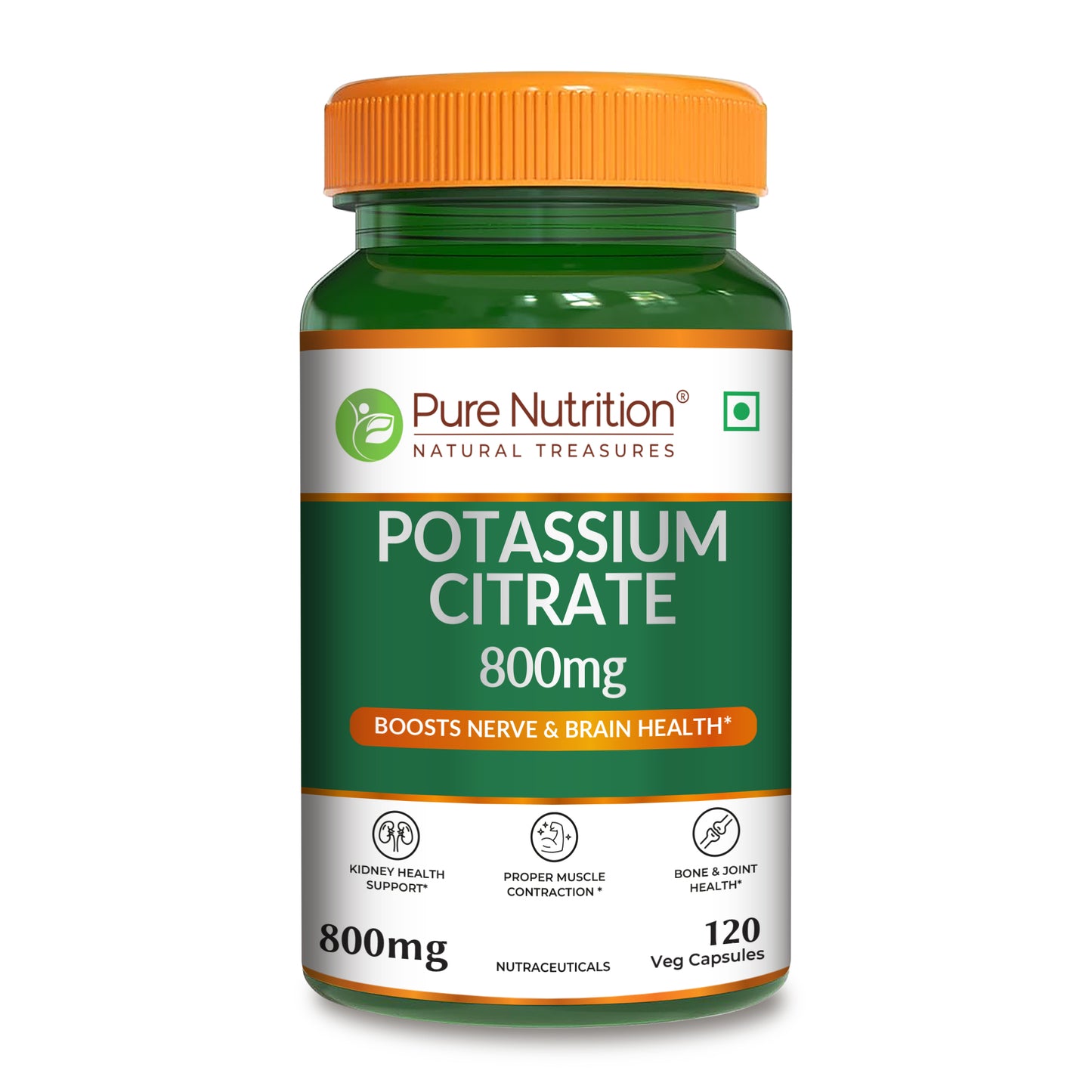 Potassium Citrate 800mg – Nerve, Kidney & Bone Support | 120 Veg Capsules