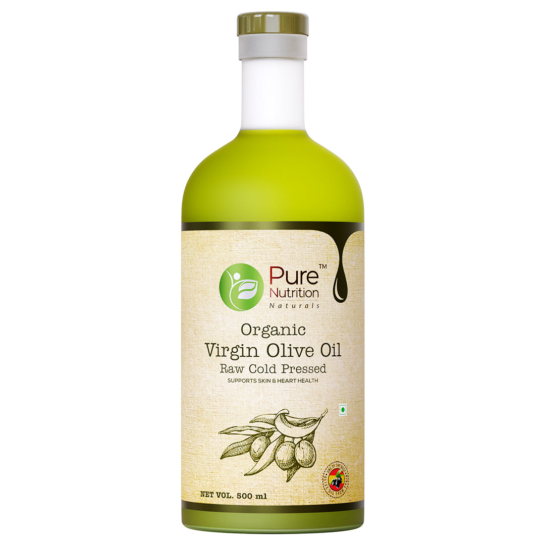 Pure Nutrition Organic Virgin Olive Oil | Raw Cold Pressed | Ideal for Dressing or Stir-Fry | 500ml Glass Bottle