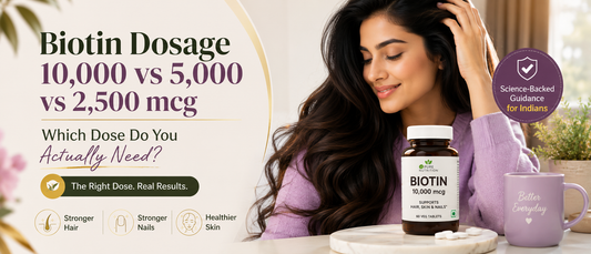 Confident Indian woman with thick, healthy hair demonstrating the results of the correct biotin dosage 10000 mcg in India.