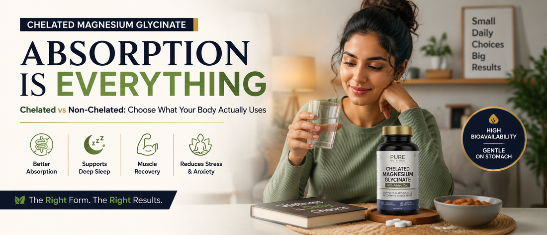 Chelated magnesium glycinate India comparison showing superior absorption versus non-chelated magnesium for sleep, recovery and daily wellness