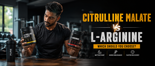 Fitness athlete comparing Citrulline Malate and L-Arginine supplements before workout