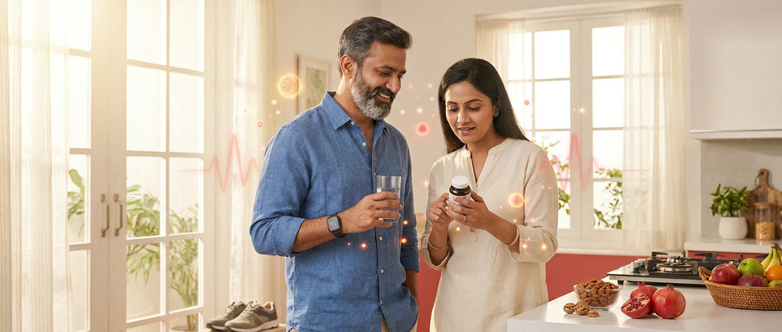 Indian middle-aged adults learning about CoQ10 benefits for heart health and energy support
