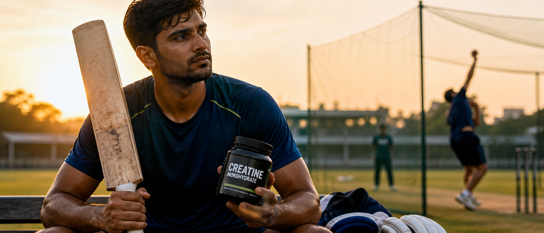 Indian cricket player using creatine monohydrate for performance improvement during training