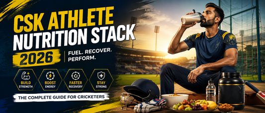 CSK athlete nutrition stack 2026 showing an Indian cricketer preparing a protein shake after training