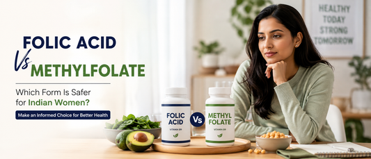 Indian woman comparing folic acid and methylfolate supplements for women's health and nutrition