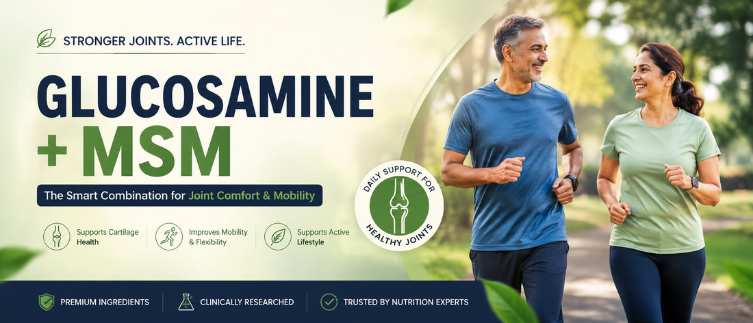 Glucosamine MSM combination India supporting an active middle-aged couple walking outdoors