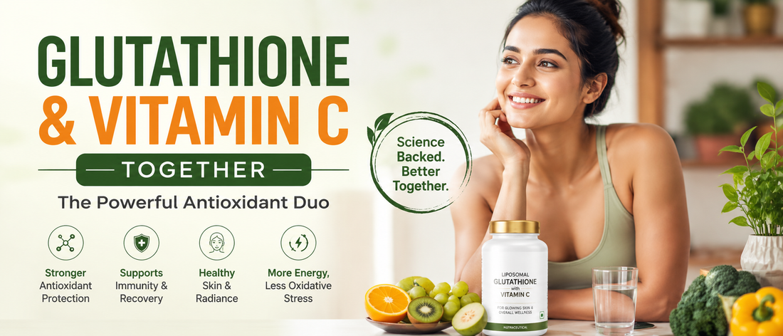 Glutathione and vitamin C together supplement with healthy Indian professional
