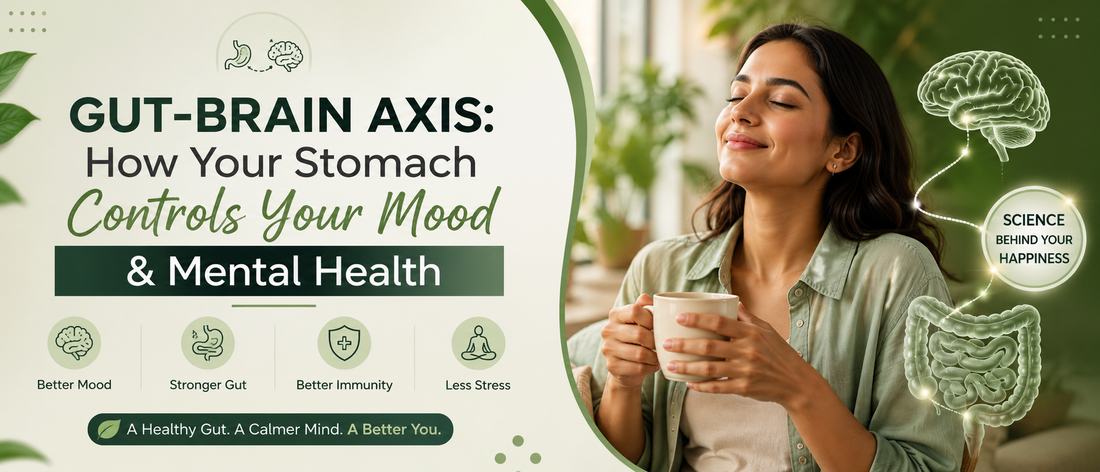 Woman enjoying a calm morning routine illustrating the gut health mental health connection.