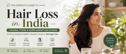 Indian woman with healthy hair illustrating hair fall supplements and wellness support.
