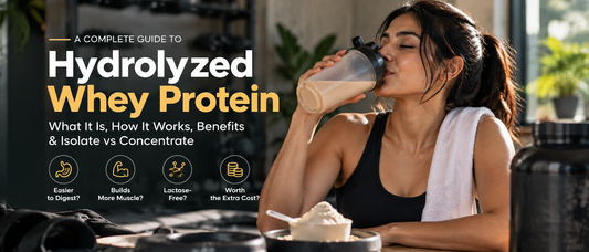 Hydrolyzed whey protein guide with protein shake and fitness woman