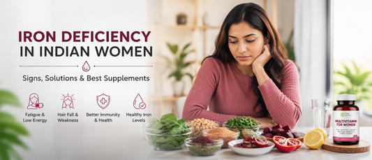 Indian woman experiencing fatigue due to iron deficiency while learning about nutrition and supplements