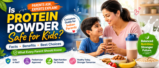 Is protein powder safe for kids Indian mother serving a healthy nutrition drink to her child