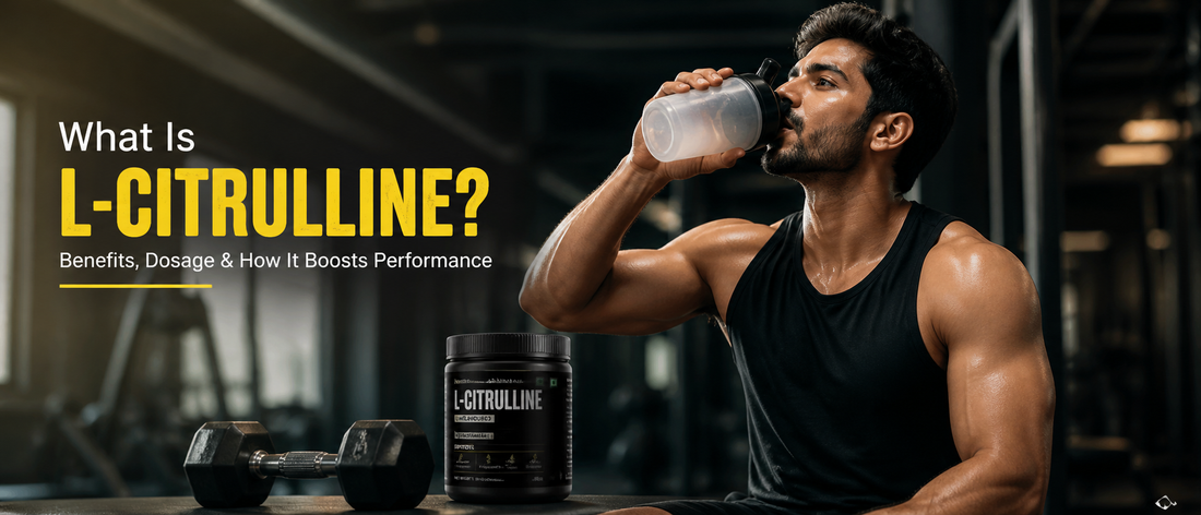 Man using L-Citrulline supplement before workout for better performance in Indian gym